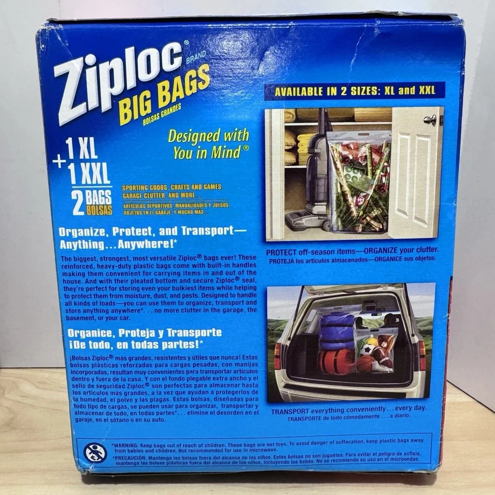 NEW 2 Boxes Ziploc Big Bags XL & XXL 10 Gal & 20 Gallon Size 2006 Discontinued
